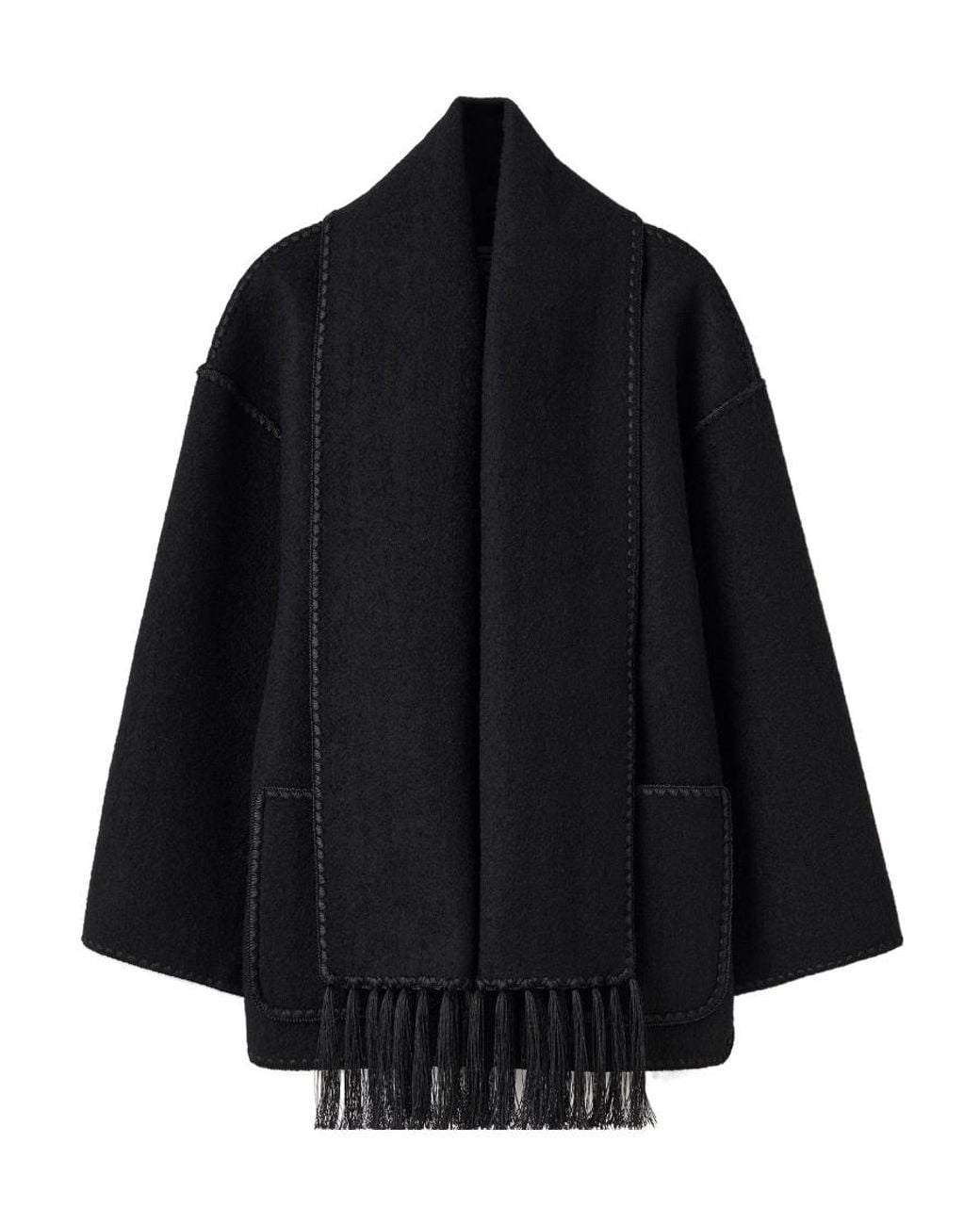 Totême Black Totême Dropped-Shoulder Fringed-Edge Scarf Jacket