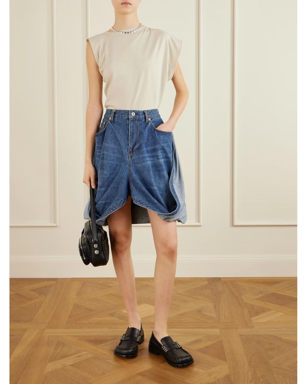 Sacai Blue Folded Denim Skirt
