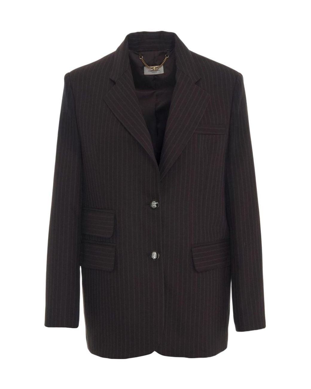 Elisabetta Franchi Black Striped Single-Breasted Jacket