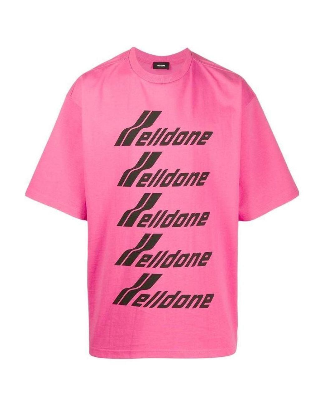 we11done Pink Logo-Print Crew-Neck T-Shirt for men