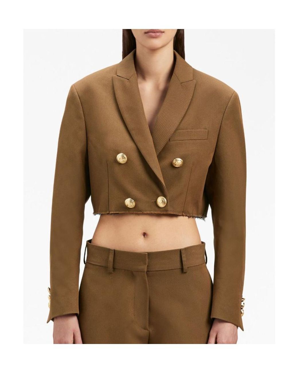 Palm Angels Brown Raw-Cut Hem Cropped Jacket