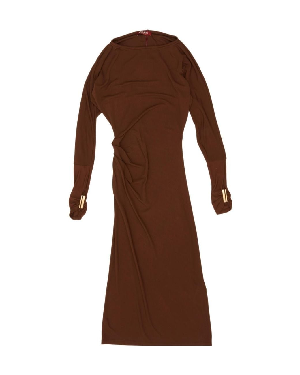 Max Mara Brown Ruched Boat-Neck Dress
