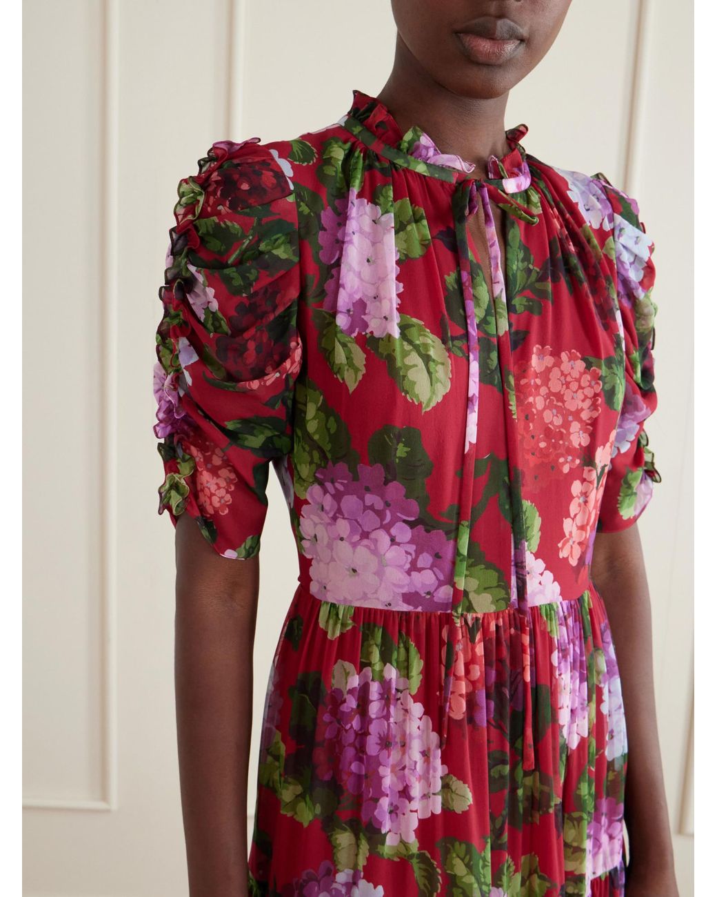 Carolina Herrera Hydrangea-Print Tiered Dress