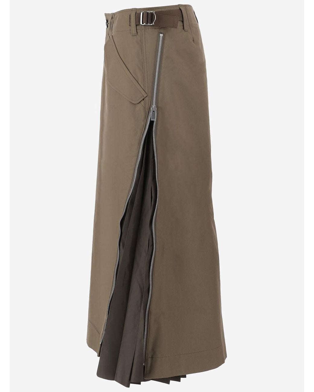 Sacai Green Zip-Detail Midi Skirt
