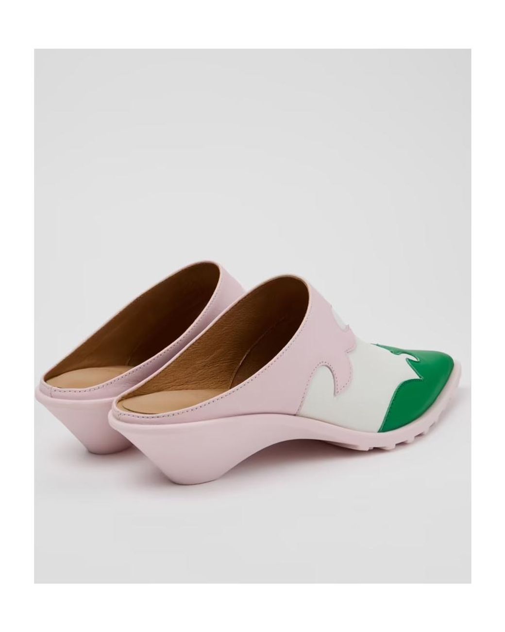 Camper Green Color-Block High-Heeled Mules