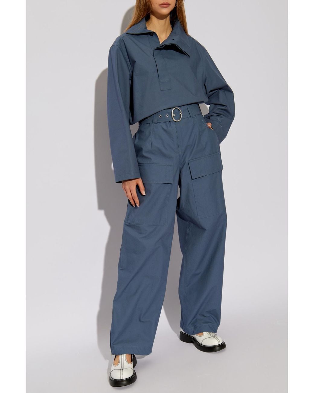 Jil Sander Blue Logo Embroidered Shirt