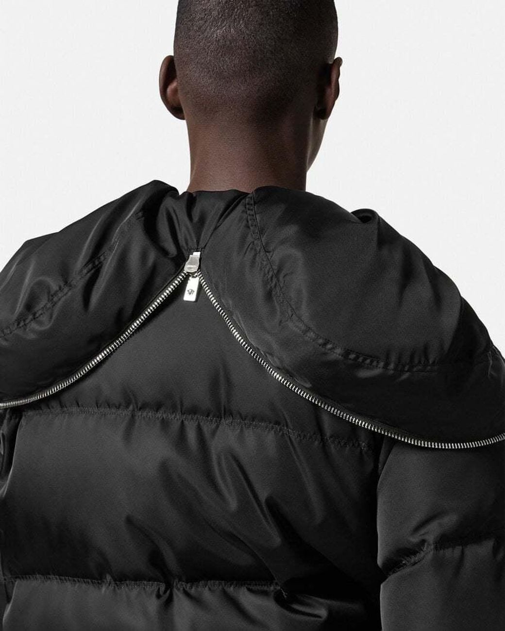 Versace Black Hooded Zip-Up Puffer Jacket for men