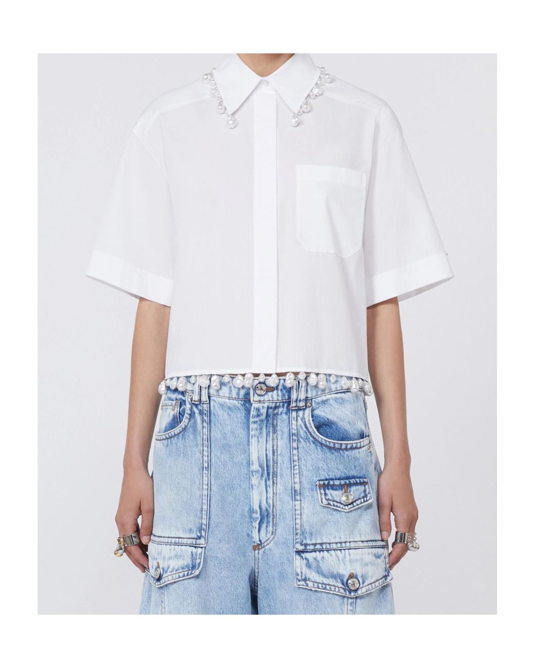 Sportmax White Spxcognac Bead-Trim Short-Sleeved Shirt