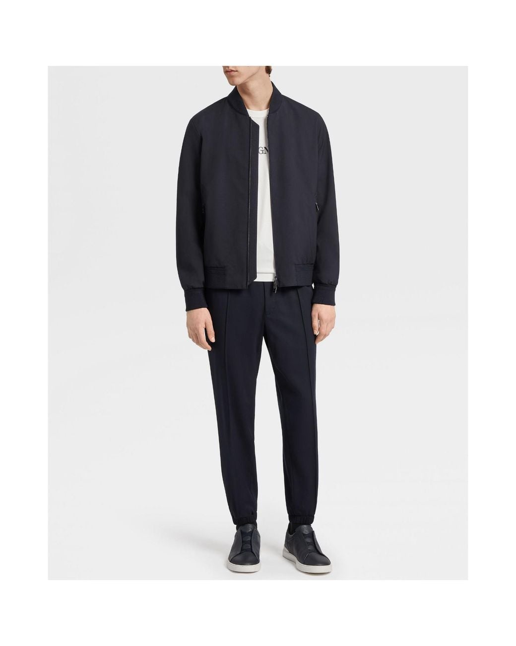 Zegna Blue Zipped Elasticated Hem Bomber Jacket for men