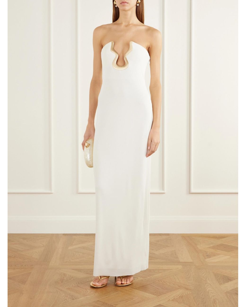 Cult Gaia White Strapless Embellished Stretch-Crepe Maxi Dress