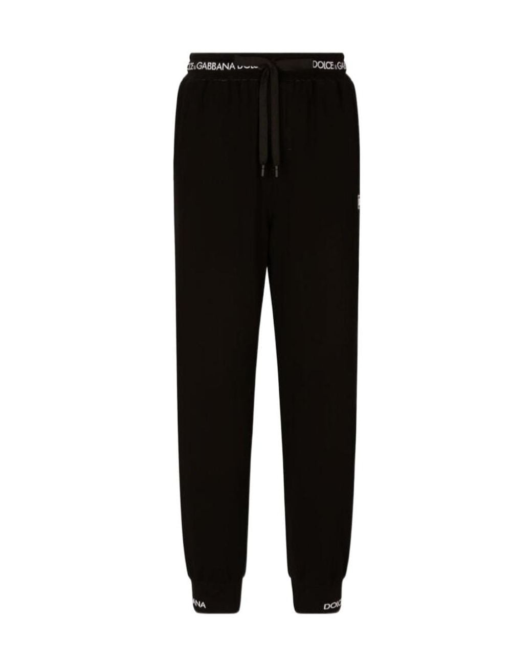 Dolce & Gabbana Black Logo Patch Drawstring Pants for men