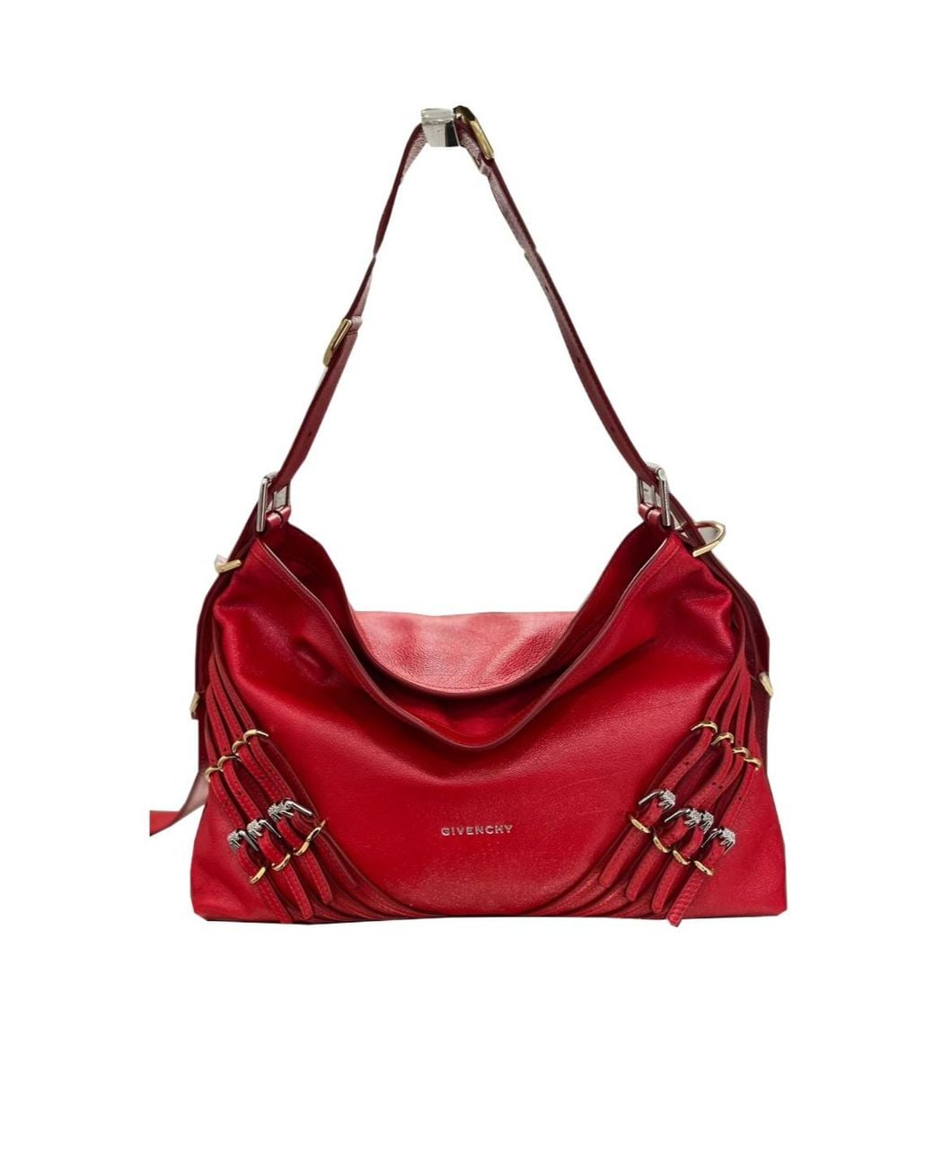 Givenchy Red Voyou Buckle Detailed Medium Shoulder Bag