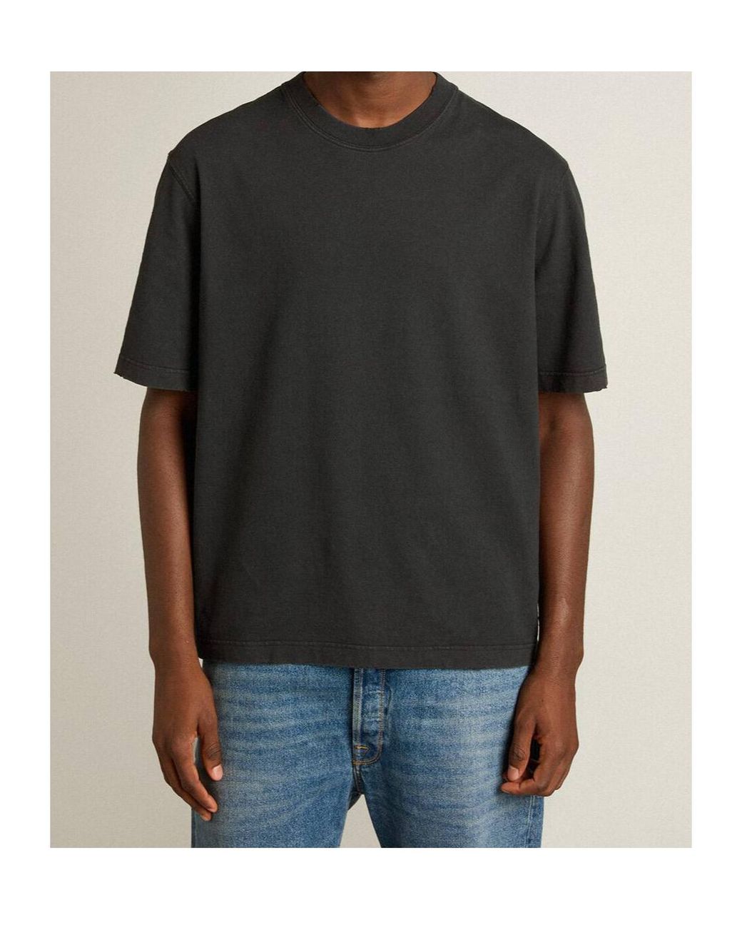 Golden Goose Deluxe Brand Black Logo Detailed Crewneck T-Shirt for men
