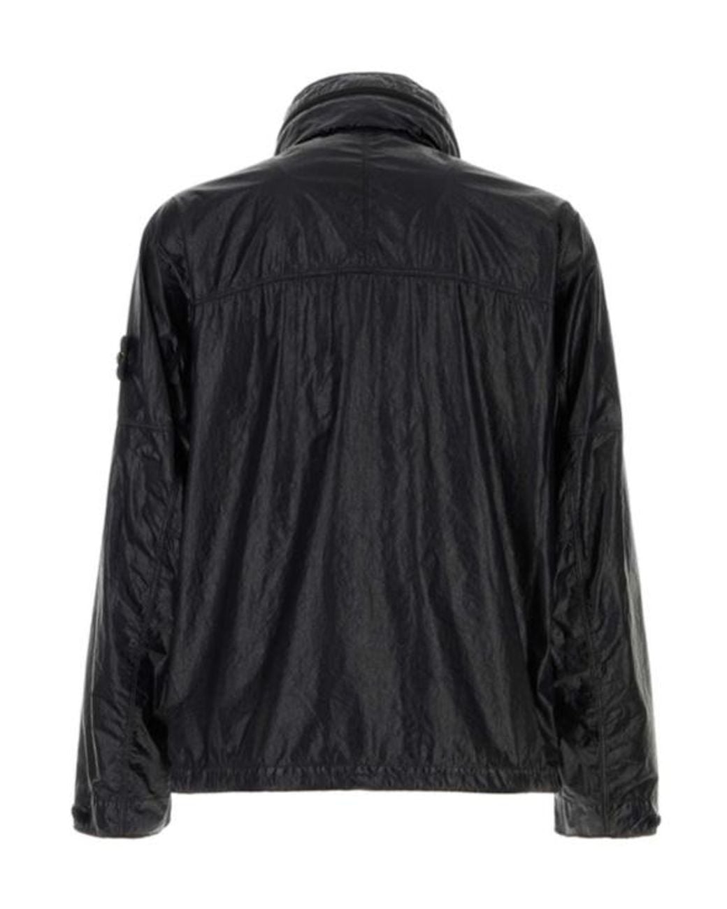 Stone Island Black Hooded Nylon Jacket Casual High Collar for men