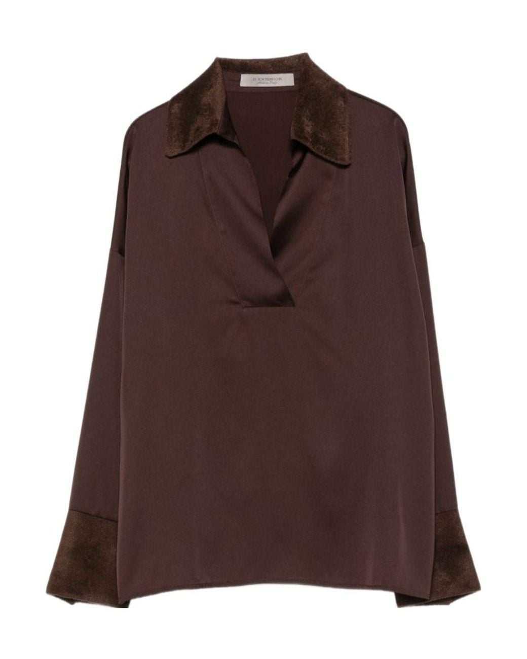 D.exterior Brown Contrast-Trim V-Neck Shirt