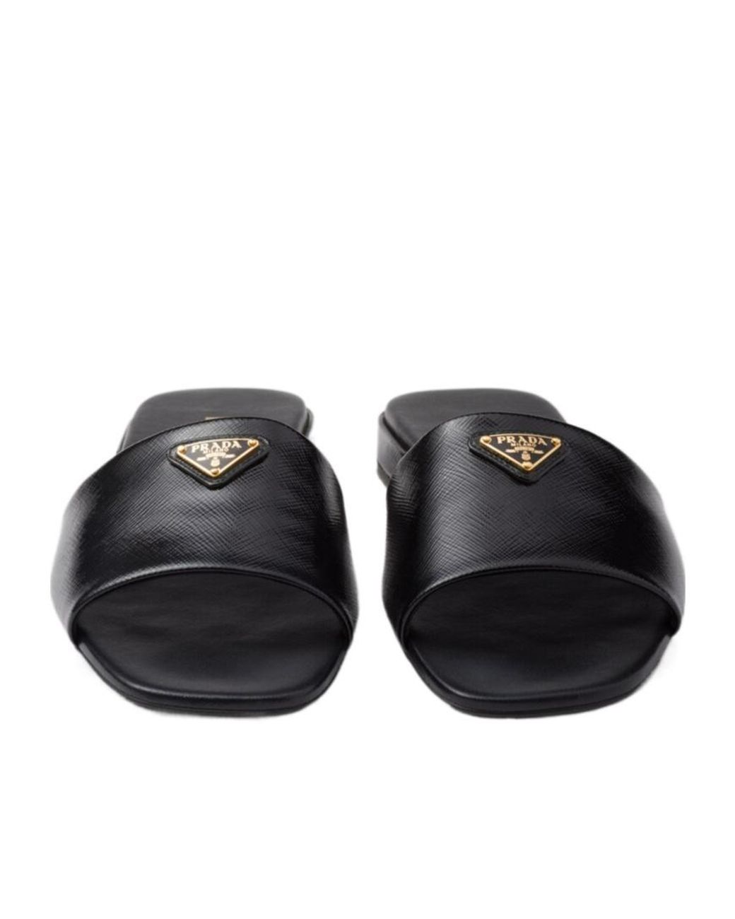 Prada Black Logo Plaque Open Toe Slides