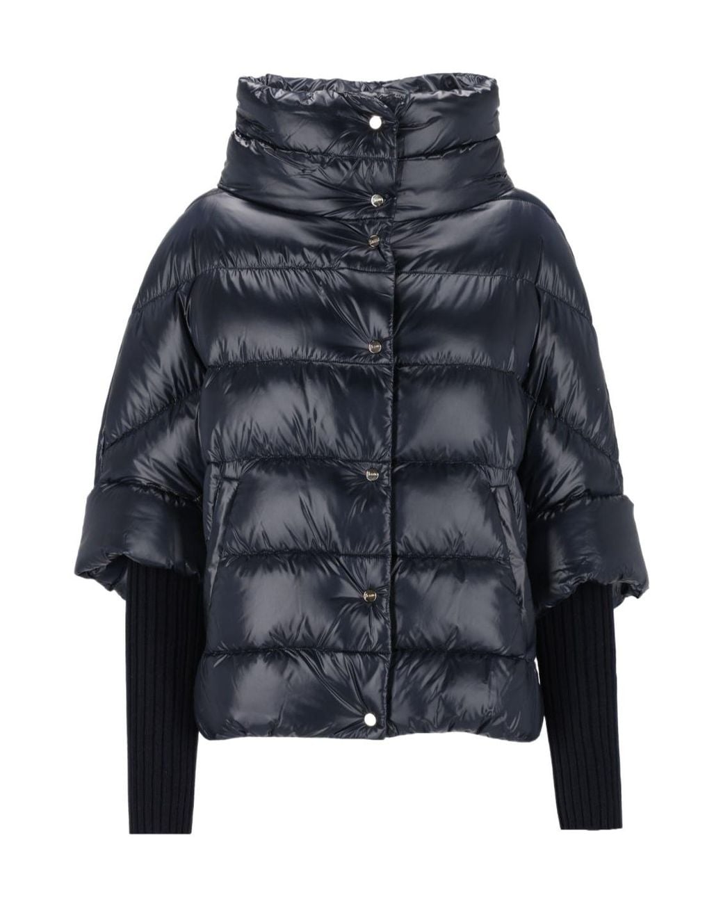 Herno Blue Quilted High-Neck Cape