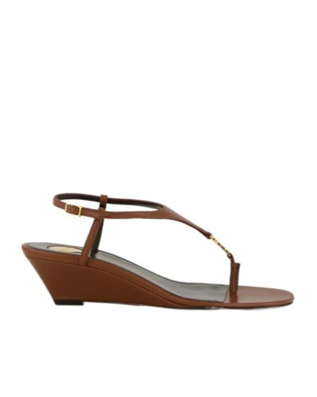 Saint Laurent Brown 40Mm Cassandre-Plaque Leather Sandals