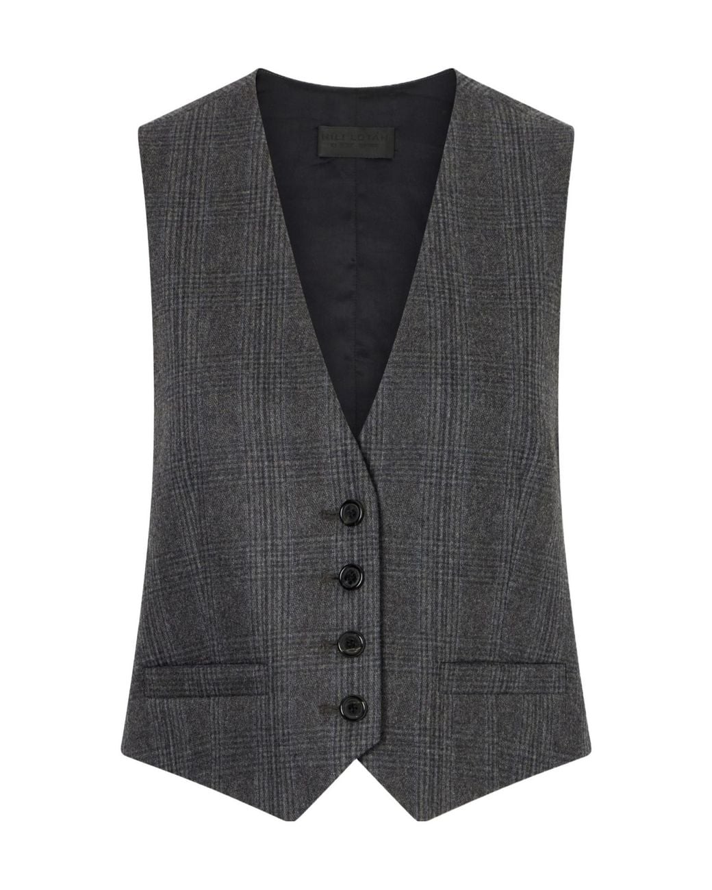 Nili Lotan Gray Ismael Checked Wool-Blend Vest