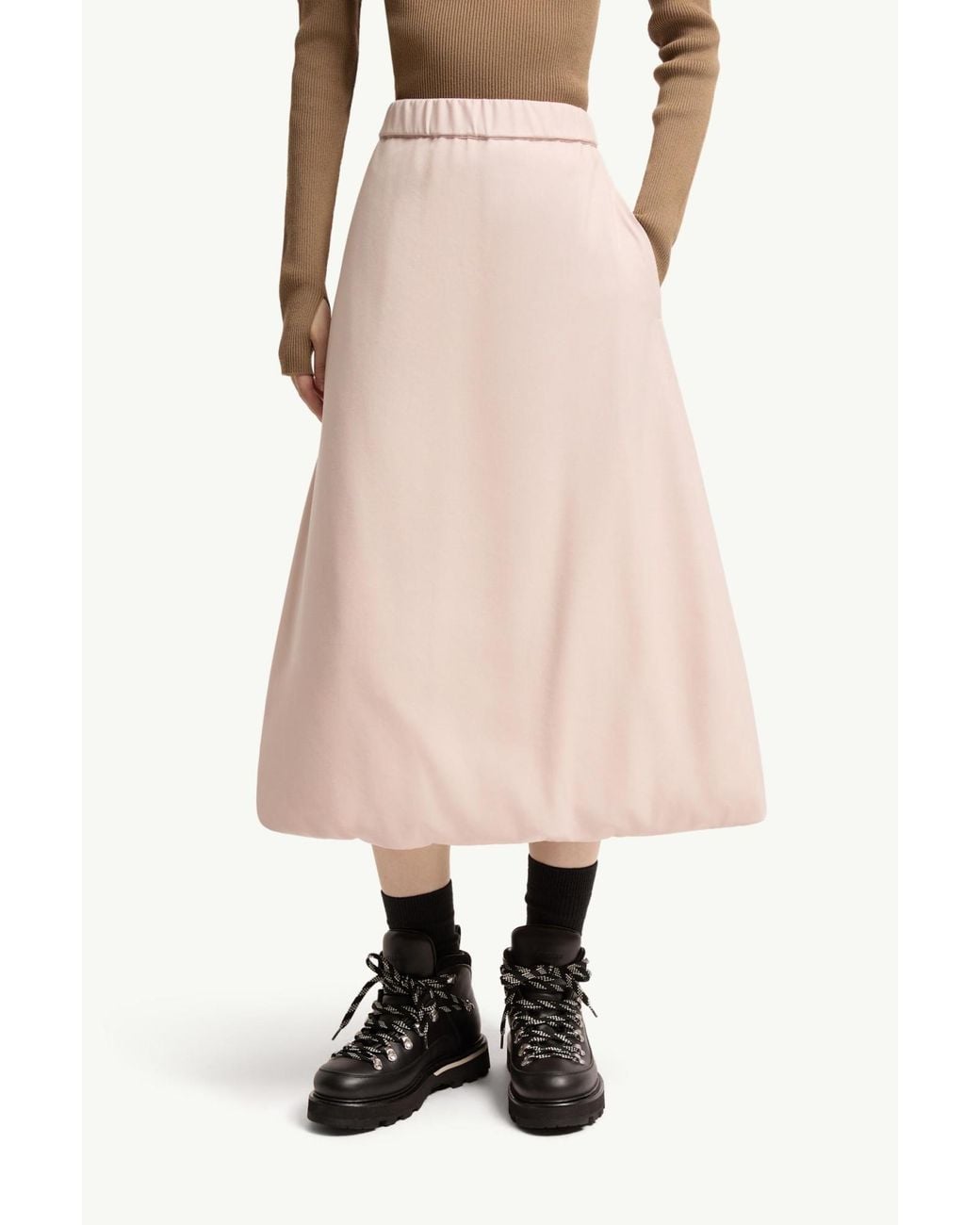 Moncler Natural Reversible Wool Twill Padded Midi Skirt