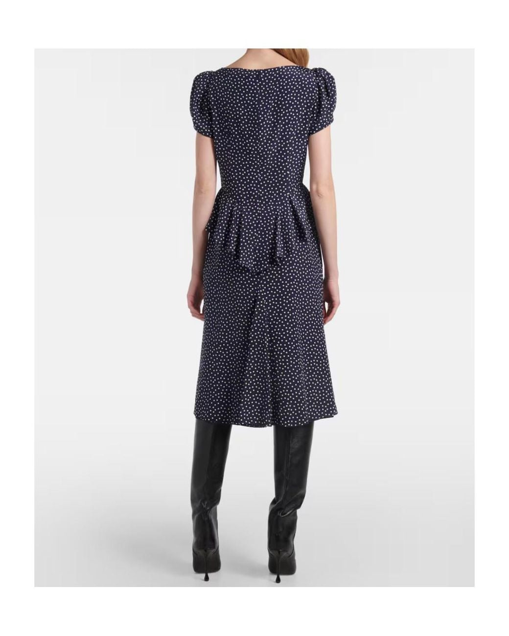 Alessandra Rich Blue Polka-Dot Silk Midi Dress