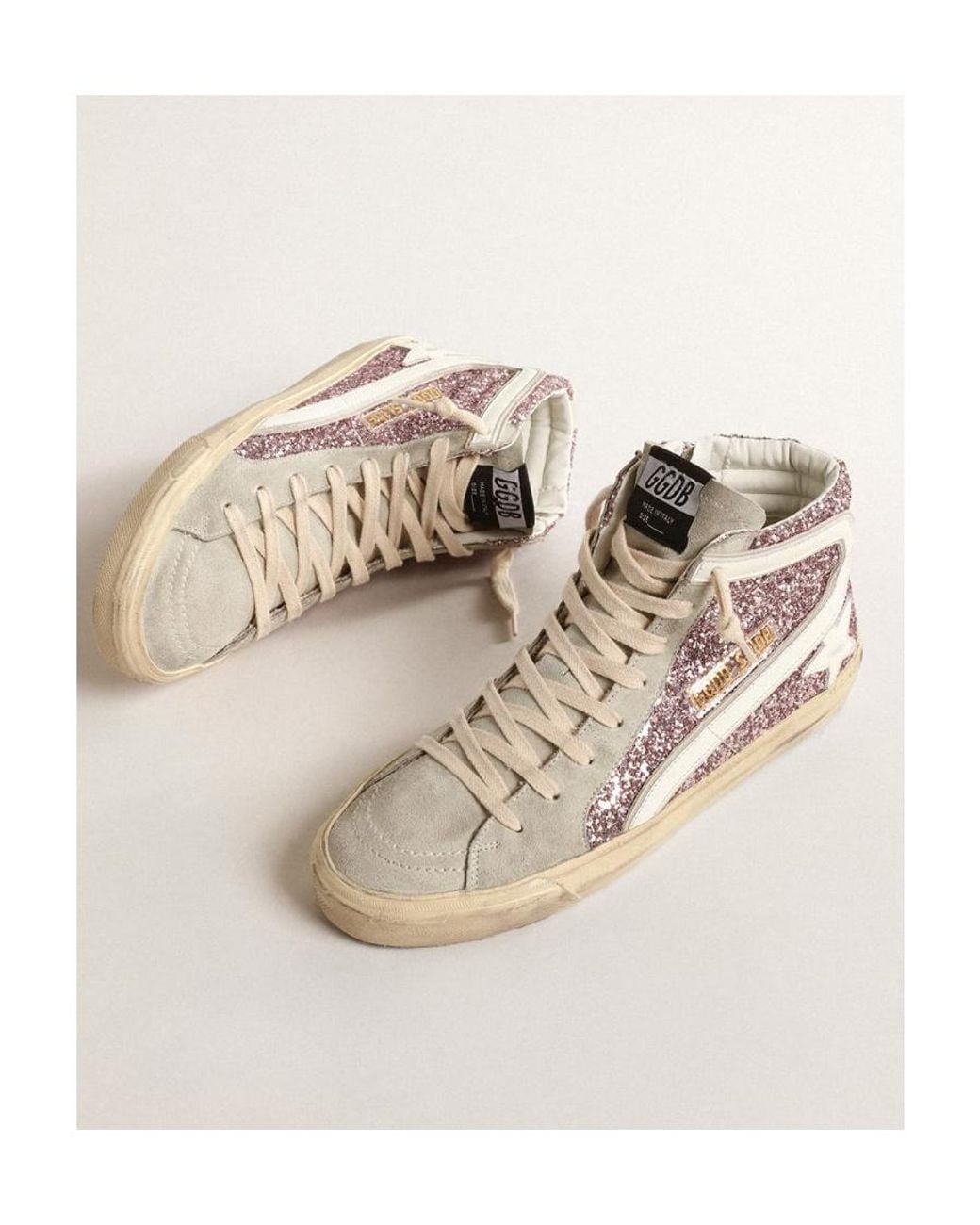 Golden Goose Deluxe Brand Natural Slide Glittered High-Top Sneakers