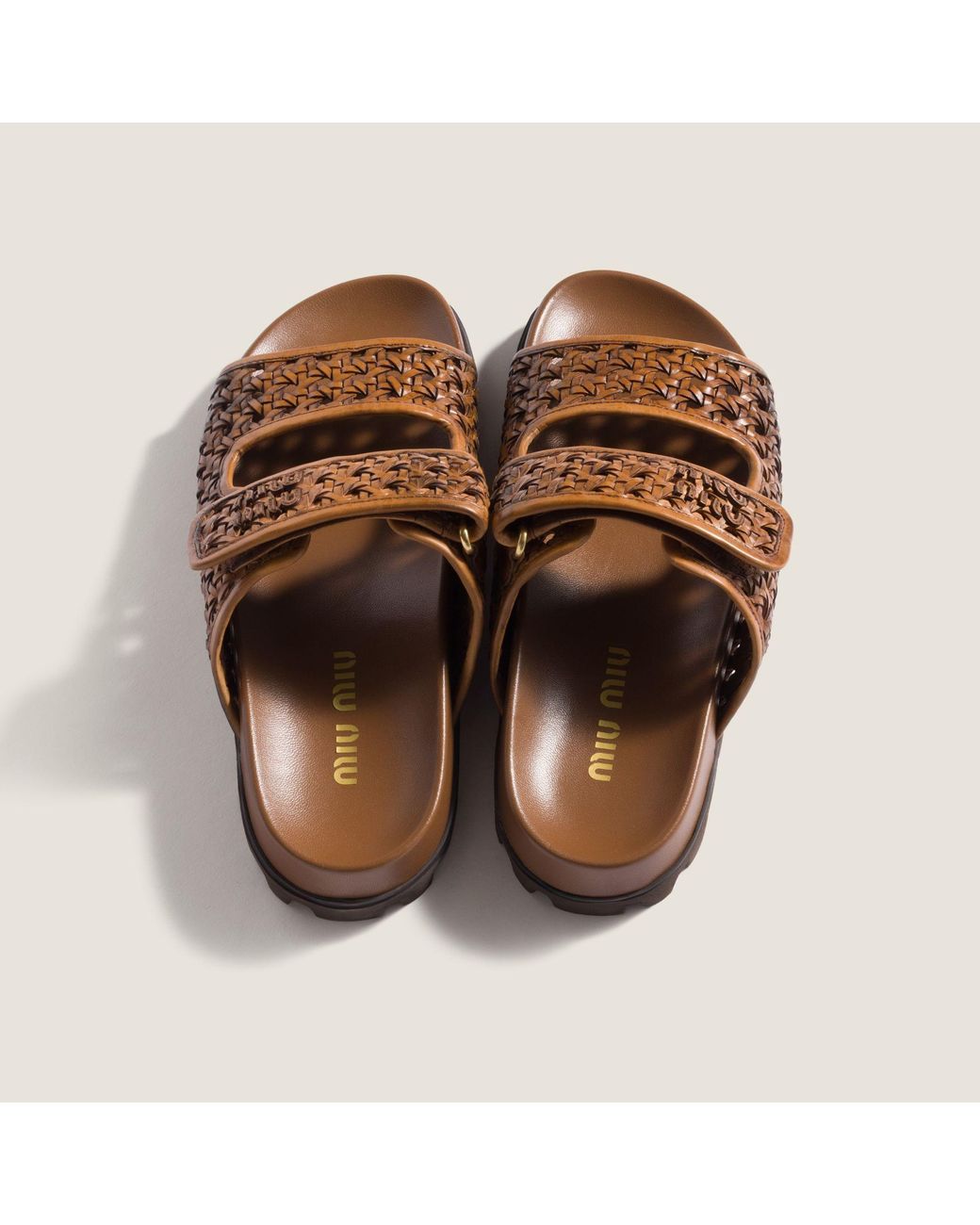 Miu Miu Brown Woven Leather Sandals