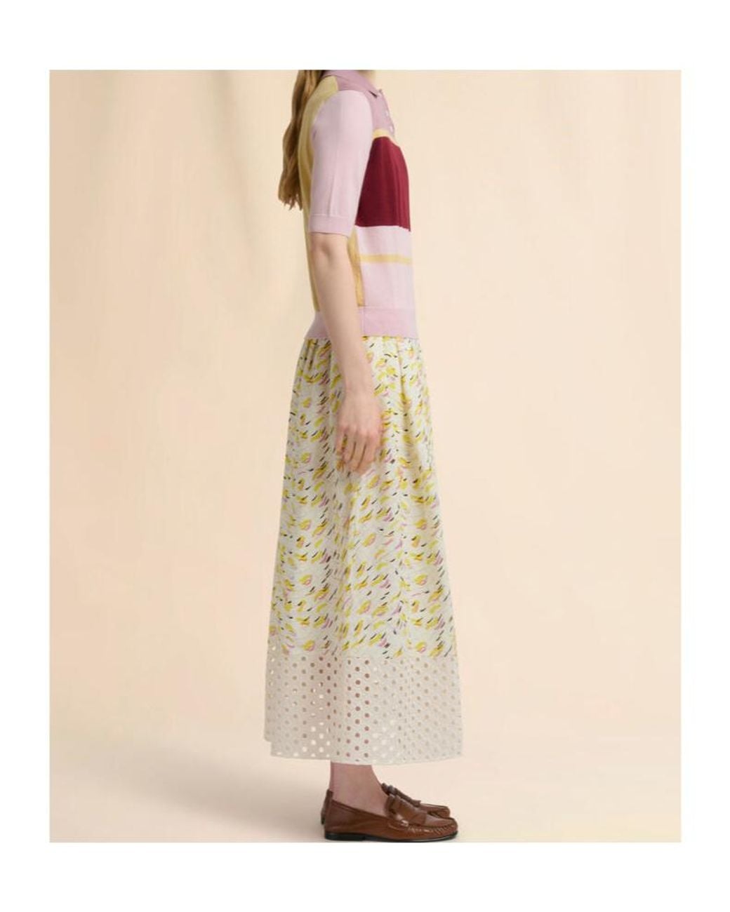 Marni White Brushstroke Wave Printed Midi Skirt