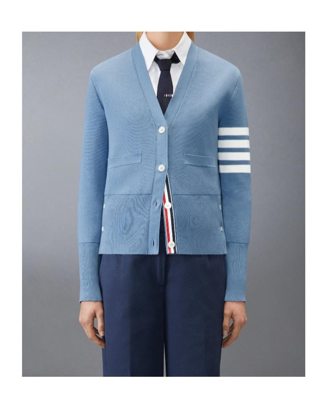 Thom Browne Blue 4-Bar Milano V-Neck Cardigan