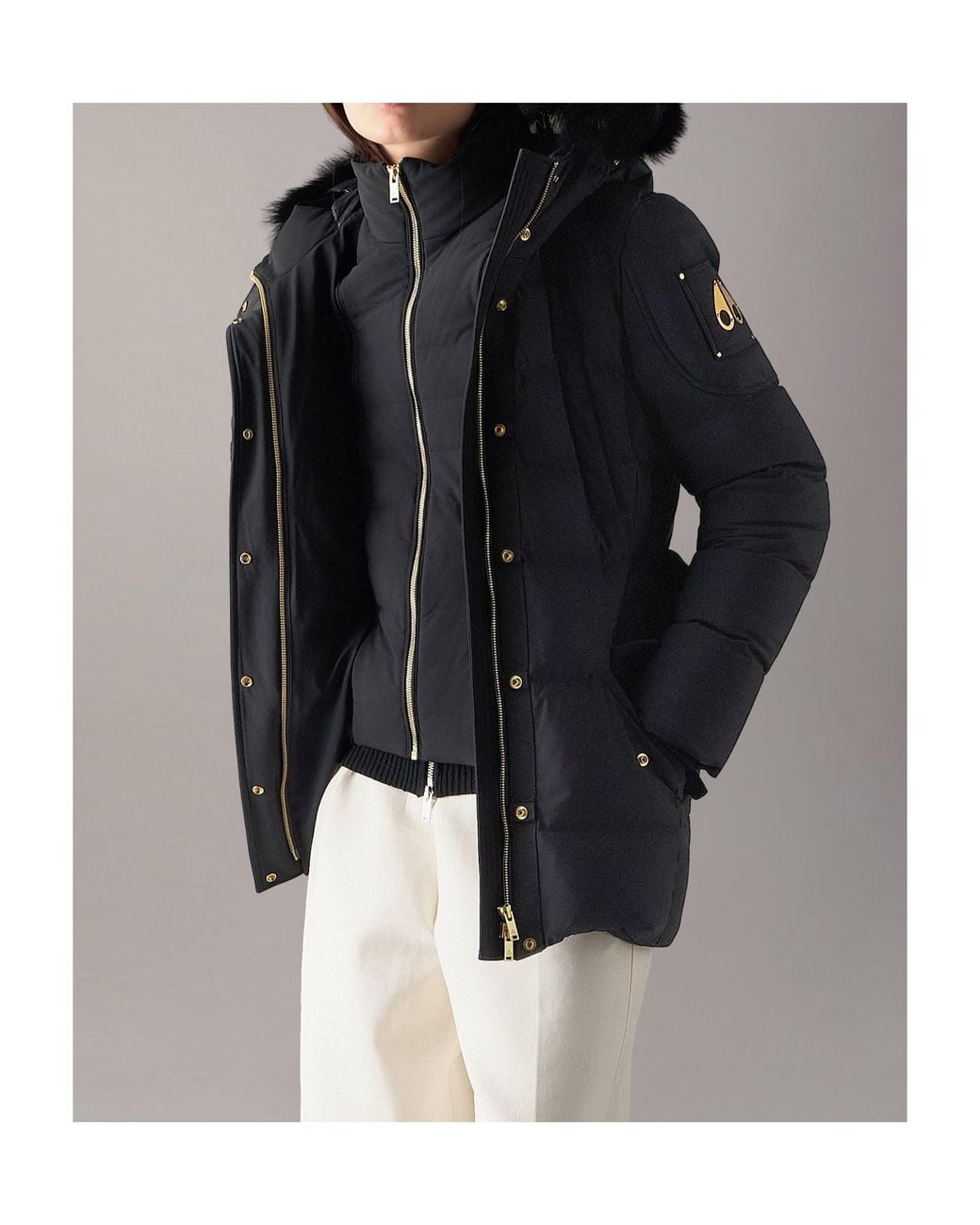Moose Knuckles Black 3Q Belted Hooded Down Jacket