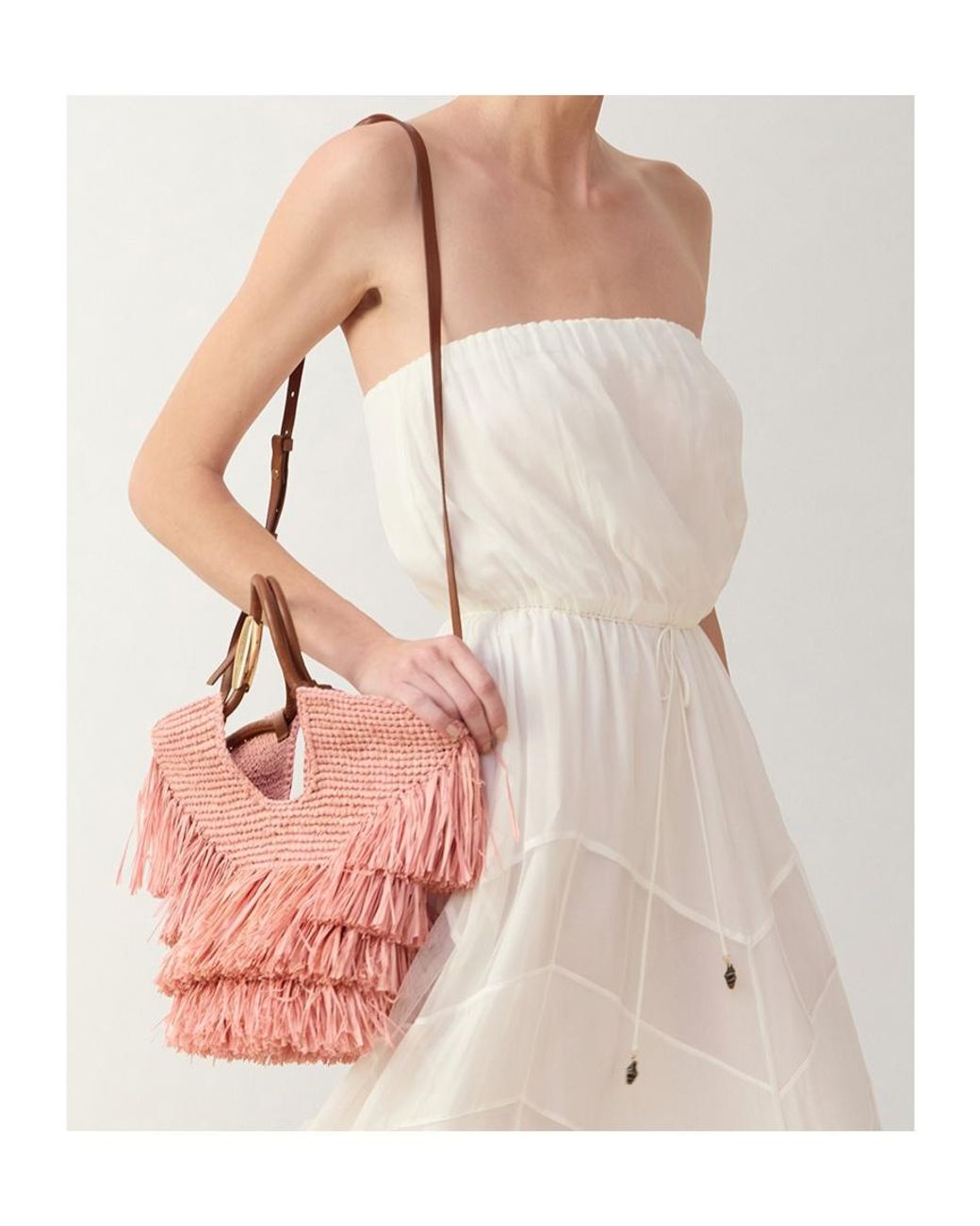 Zimmermann Pink Goldentime Small Fringe Tote