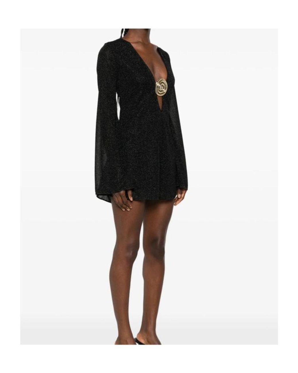 Oseree Black Oséree Lurex Plunge Mini Dress