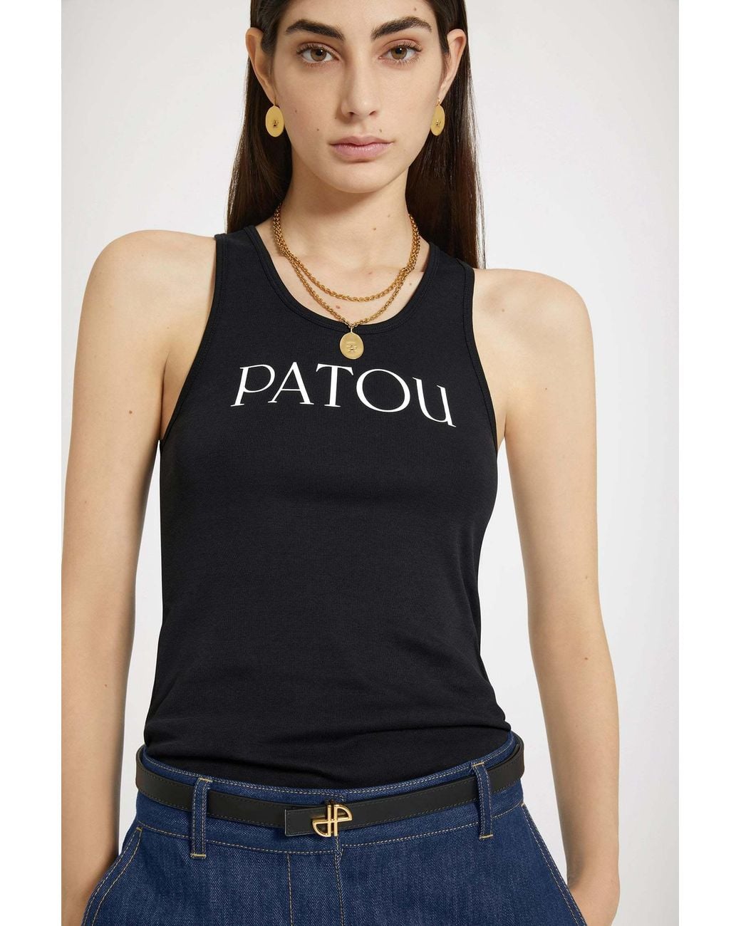 Patou Black Logo Printed Tank Top