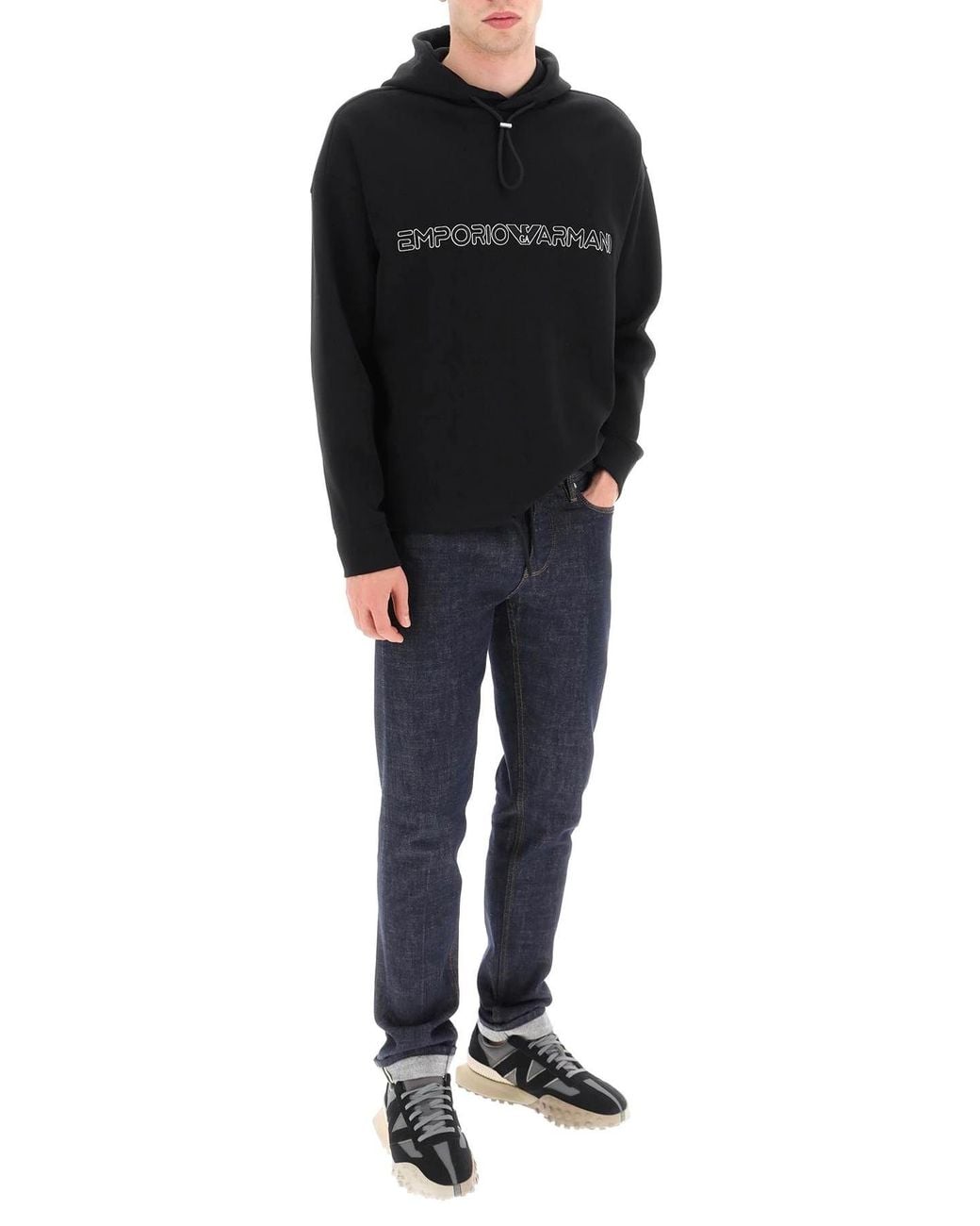 Emporio Armani Black Embroidered-Logo Pullover Hoodie for men