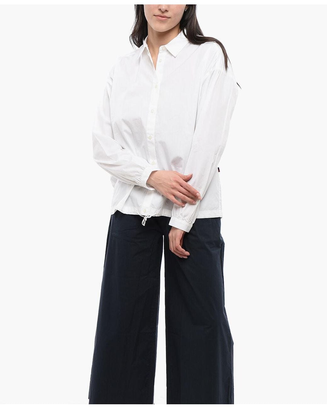 Woolrich White Drawstring-Hem Blouse