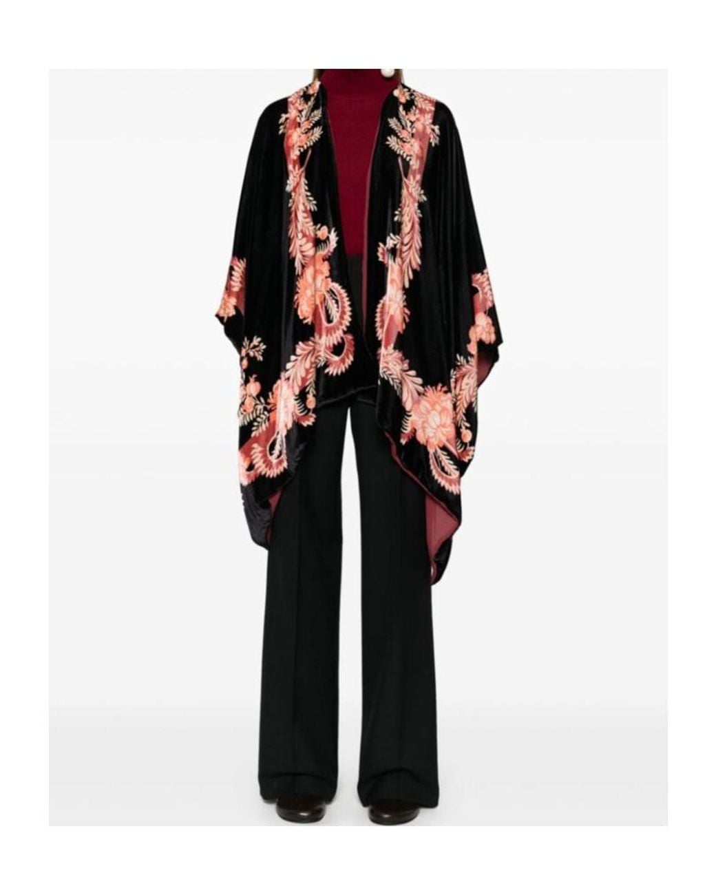 Etro Red Floral Motif Jacquard Cape