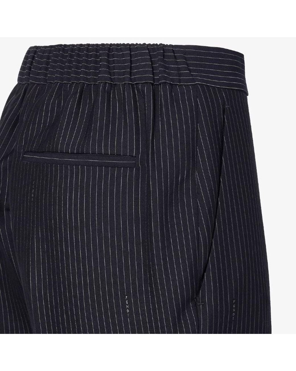 Fendi Blue Multicolored Pinstriped Wool Pants