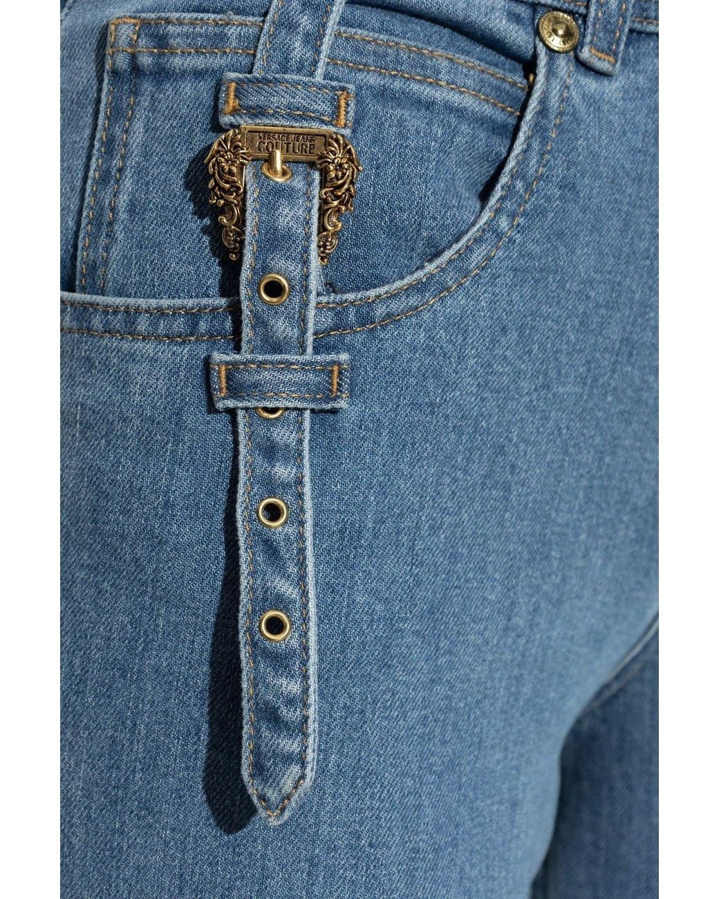 Versace Jeans Blue Couture Slim-Fit Buckle Detail Jeans