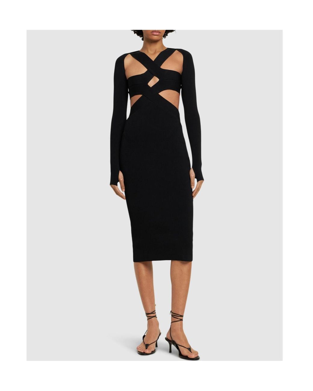 Dion Lee Black Digged And Cut Knitted Long-Sleeved Dress