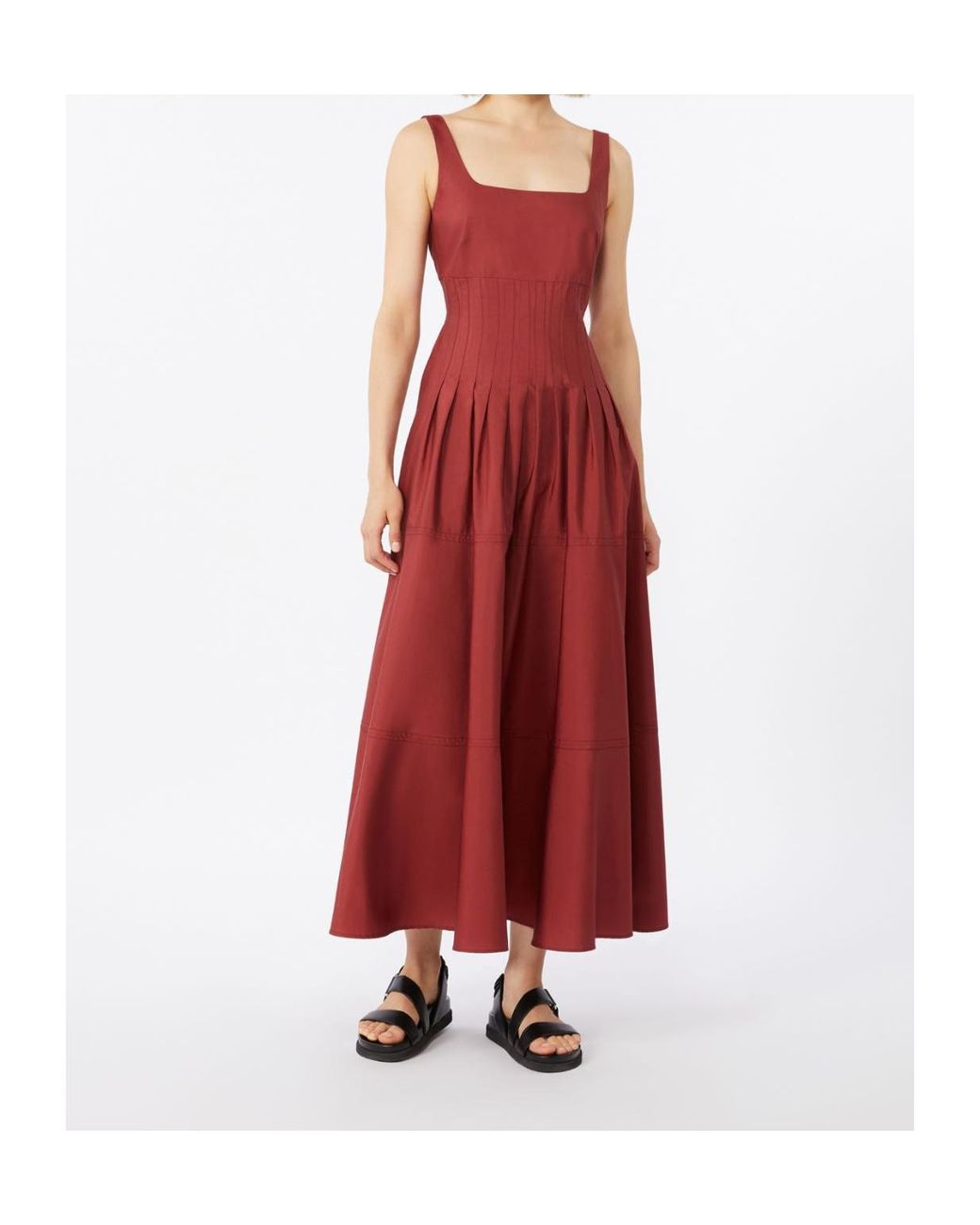Max Mara Red Poplin Full-Skirt Dress
