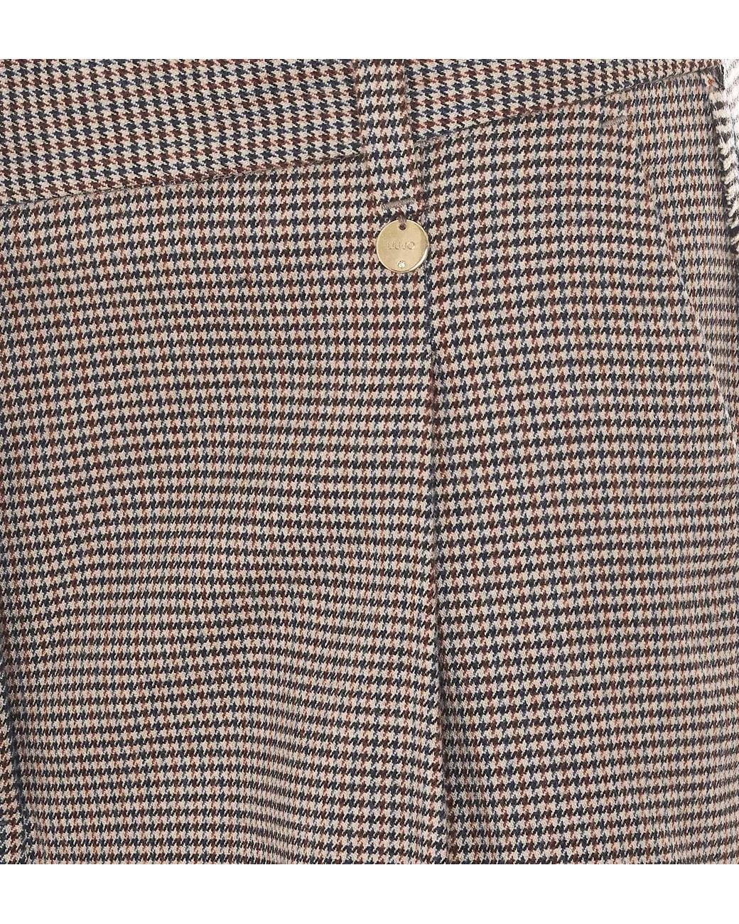 Liu Jo Gray Frayed Houndstooth Wide-Leg Pants