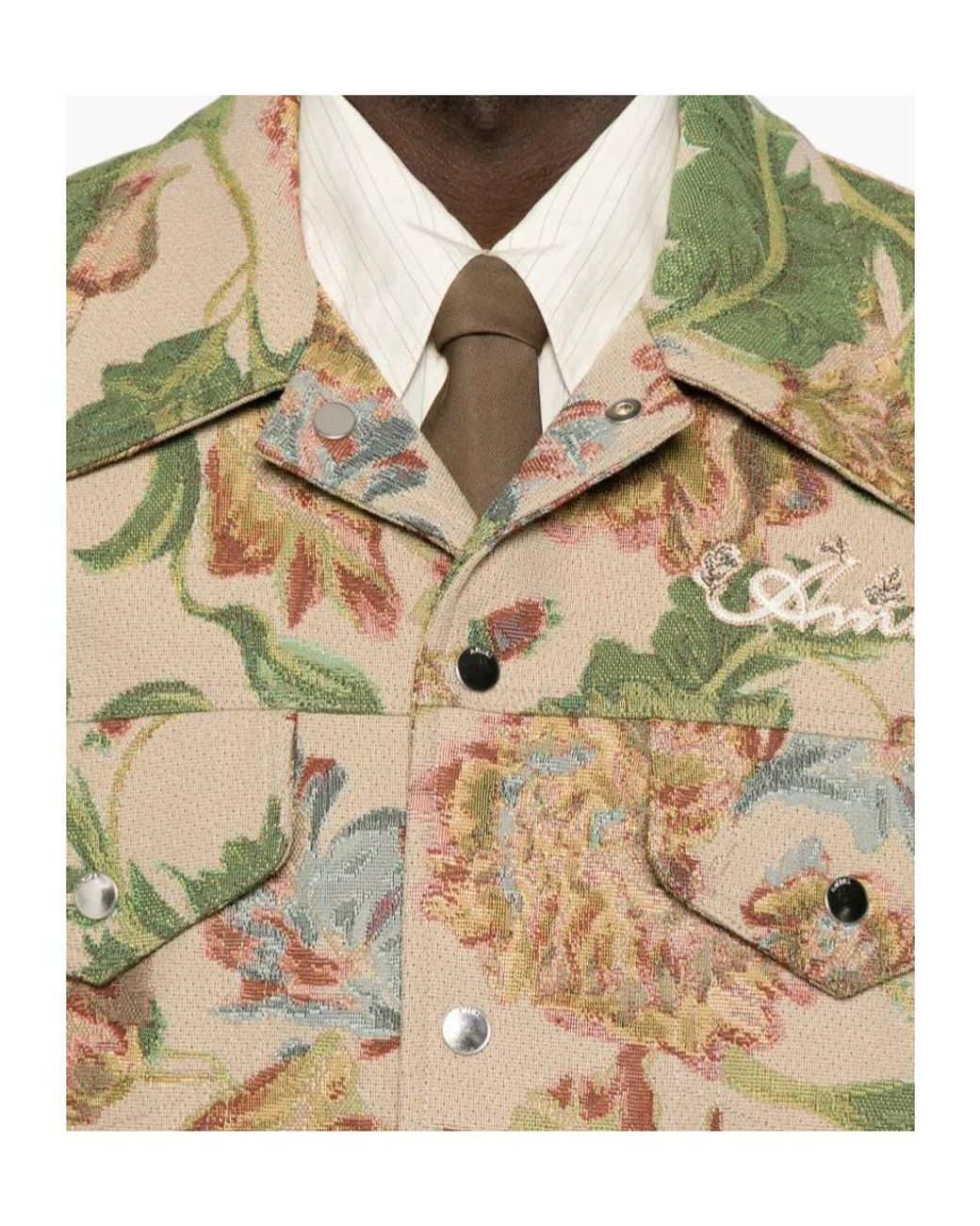 Amiri Green Floral-Tapestry Logo-Embroidered Jacket for men