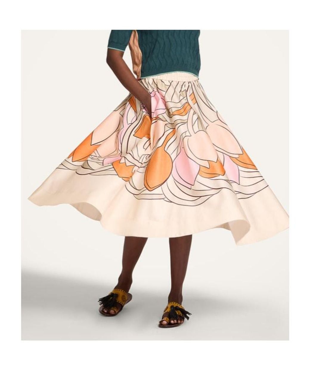 LaDoubleJ Red Balerina Floral-Print Midi Skirt