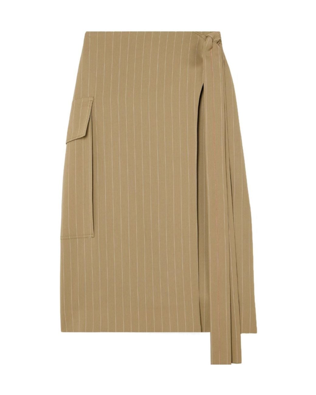 Victoria Beckham Natural Striped Wrap Midi Skirt