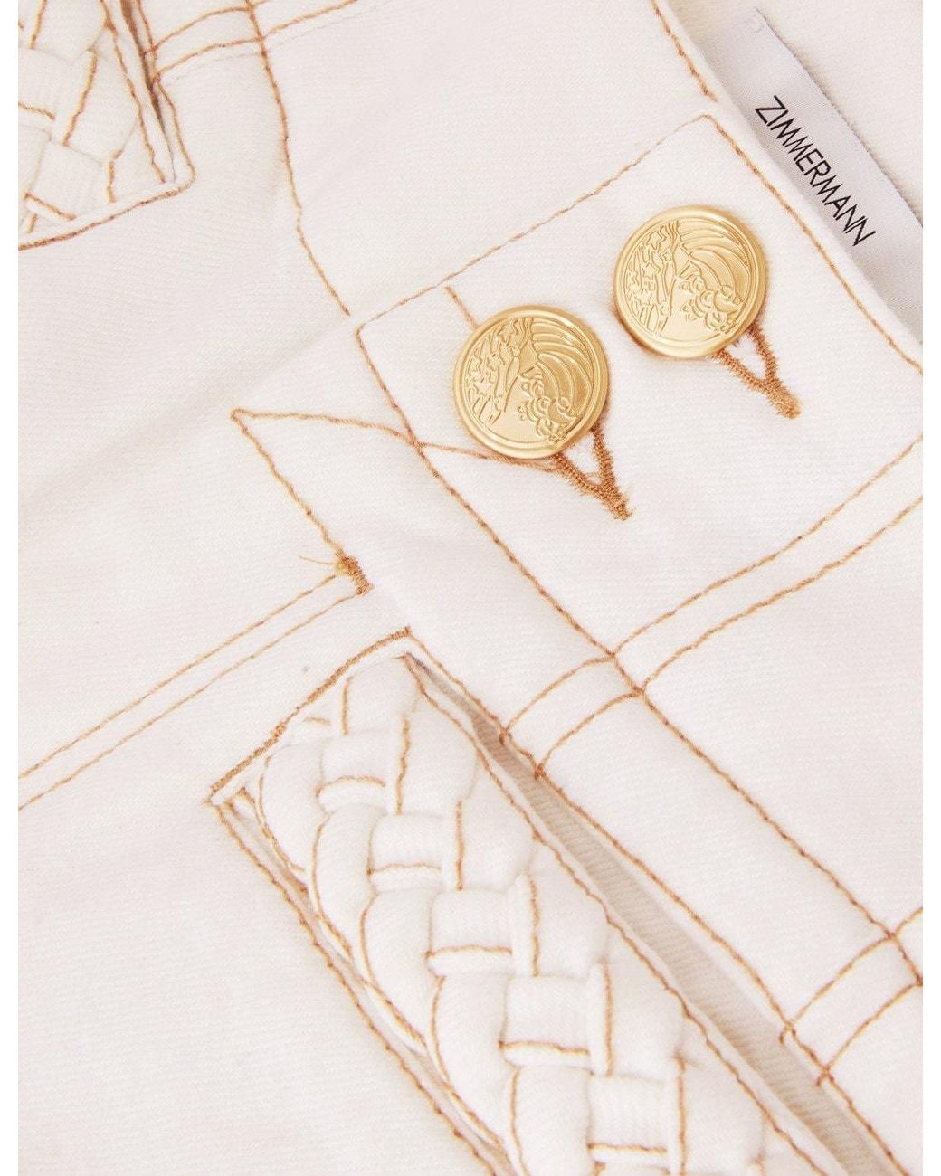 Zimmermann White Roselight Braided-Detail Jeans