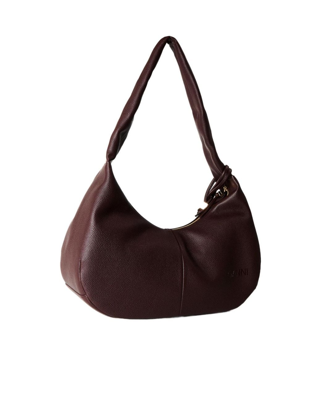 Ganni Brown Burgundy Pebbledleather Hobo Shoulder Bag
