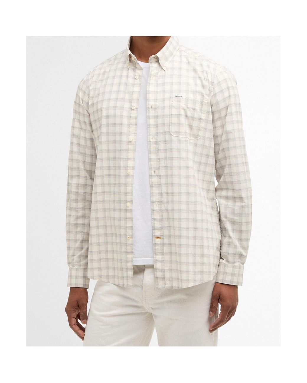 Barbour White Long-Sleeved Plaid Shirt for men