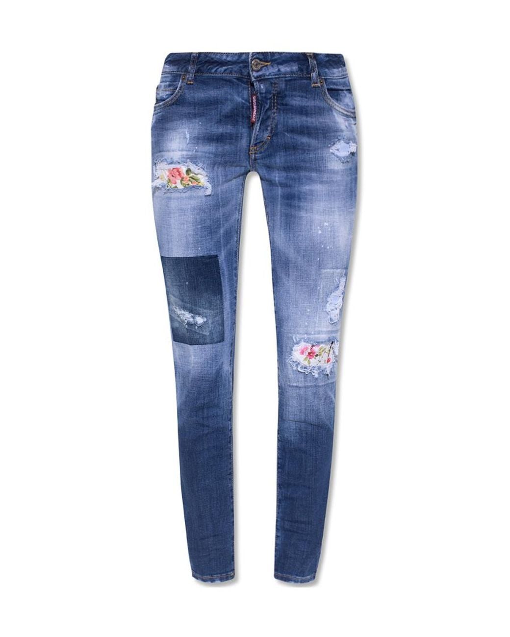 DSquared² Blue Jennifer Floral Printed Distressed Jeans