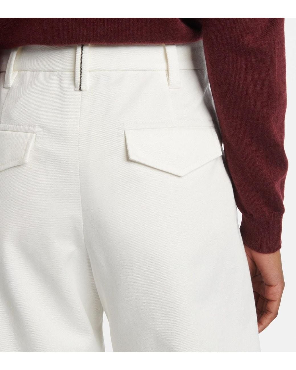 Brunello Cucinelli White Cotton Barrel-Leg Pants
