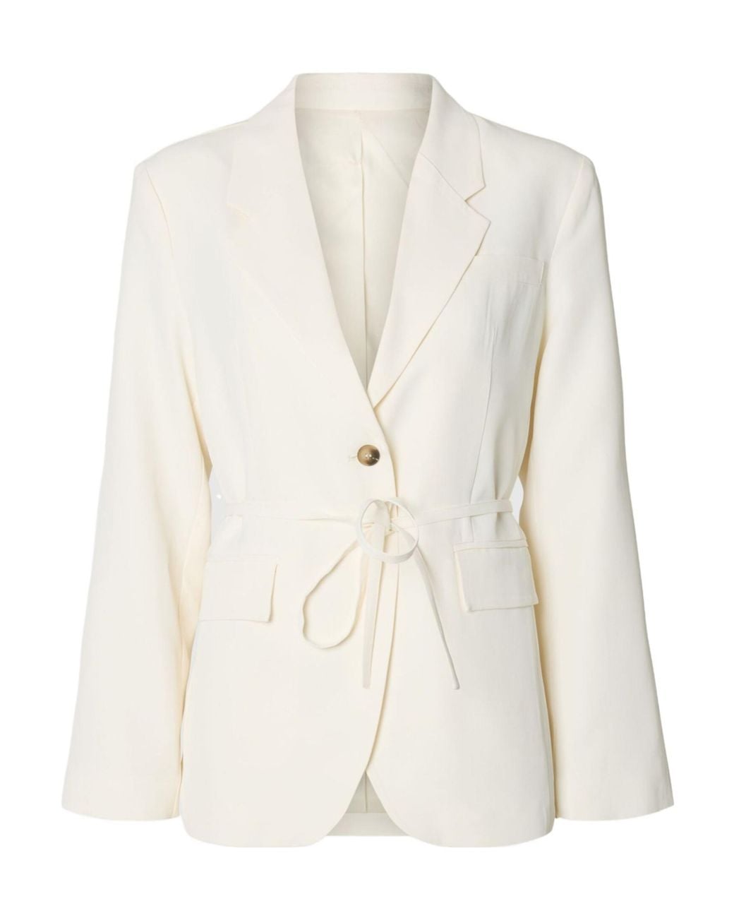 SELECTED White Belted Single-Breasted Blazer